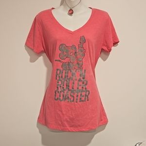 Disney Parks Rock N Rollercoaster pink and gray metallic cap sleeve XL AEROSMITH